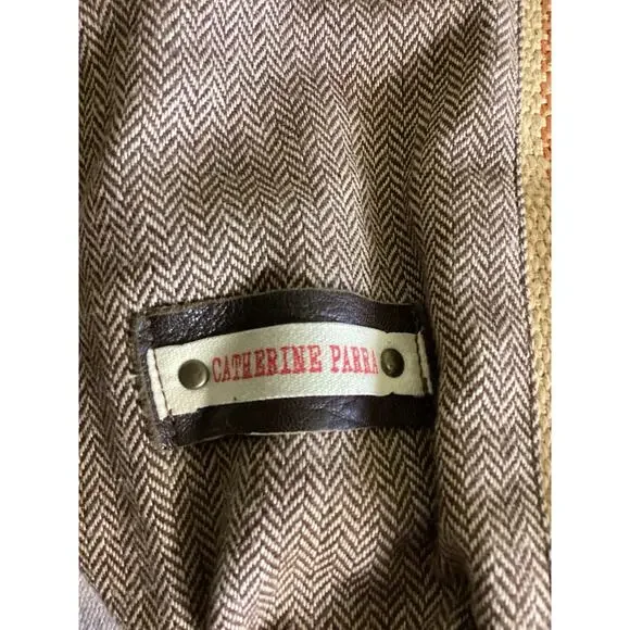 Catherine Parra Women Herringbone Boho Tote Leather Strap EUC